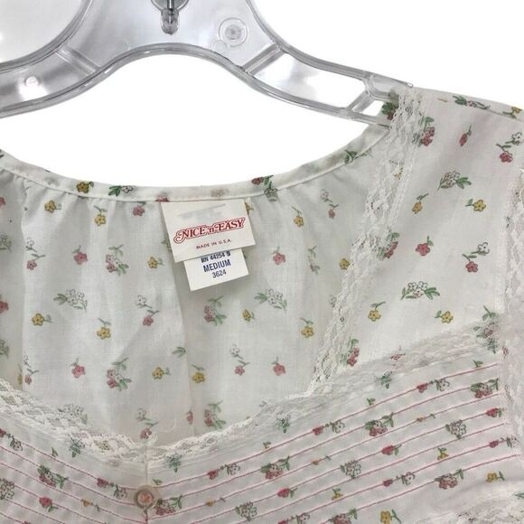 VTG Nice N Easy Nightgown Sleepwear Pink  Yellow Flowers Lace Cottage Medium USA - Picture 3 of 4